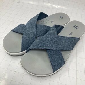 Clarks Women 11 Cloudstepper Blue/Gray cross strap comfort Sandals EUC